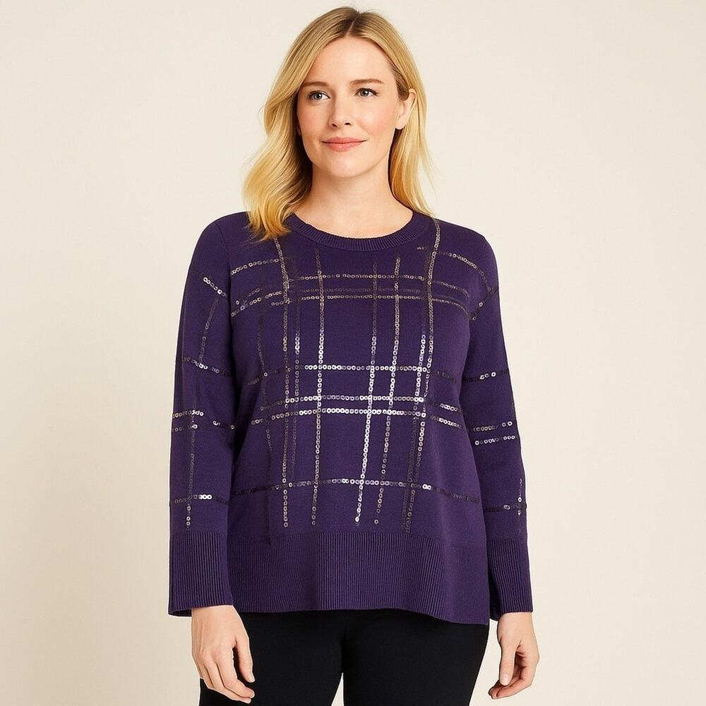 Chicos Purple Sequin Sweater SIZE 1 Women's Size 1 M Party/Cocktail